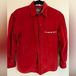 Vtg Woolrich Corduroy Red Puckered Shoulders/Gathered Back / Flannel Plaid Trim